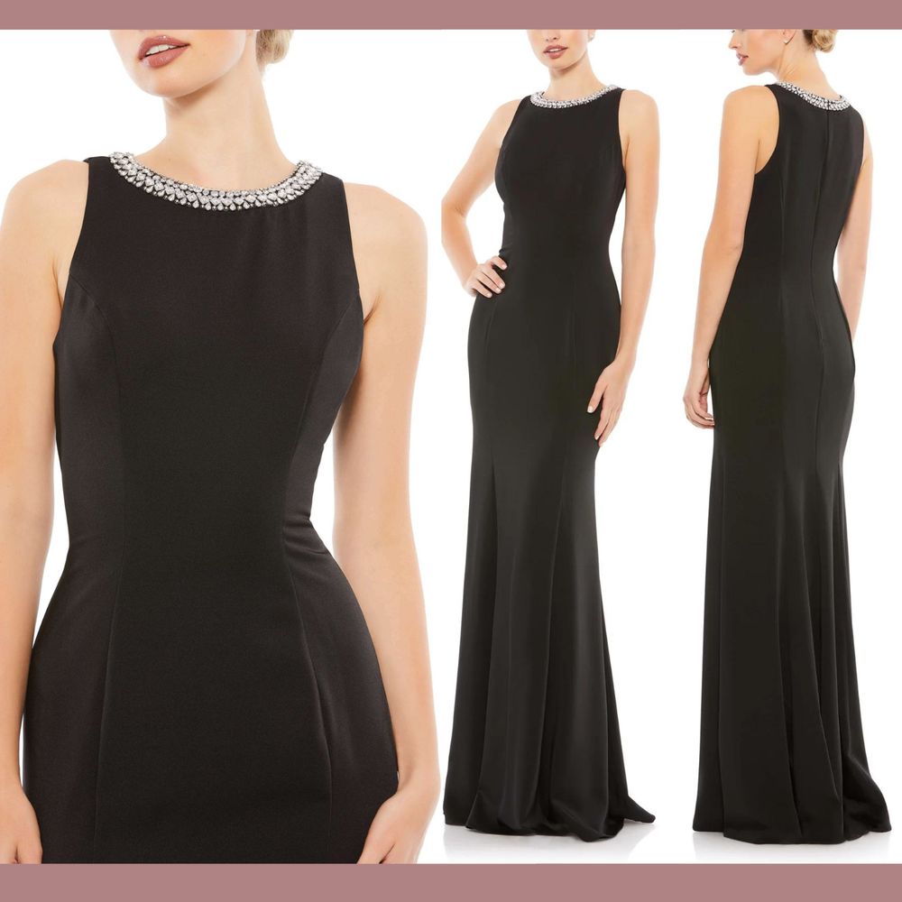 Nwt $358 Mac Duggal [ Sz 10 ] Embellished Neck Trumpet Gown In Black #S1116